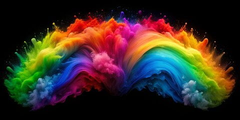 Obraz premium Rainbow Explosion Abstract Colorful Ink Powder, Black Background, Dynamic, Liquid Art , abstract, liquid, colorful