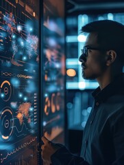 Obraz premium Datanalyst working with digital interface