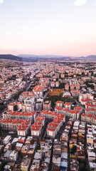 Fototapeta premium An aerial bird's eye view of Izmir at sunset