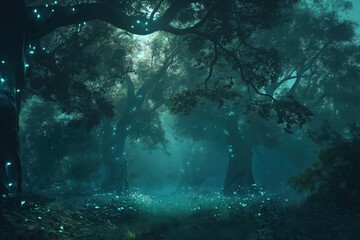 Fototapeta premium Enchanting glowing forest at night