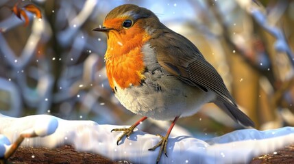 A robin perched on a snow-covered branch, Hd Background