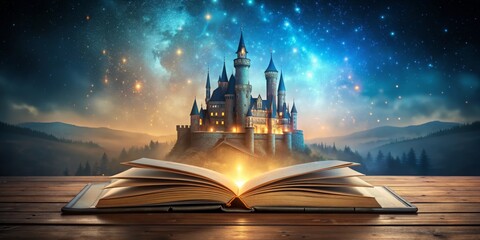 The Enchanted Castle Emerges from an Open Book, fairytale, magic, fantasy, castle