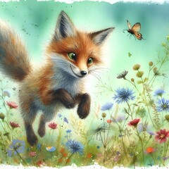 Obraz premium The Fox and the Butterflies.
