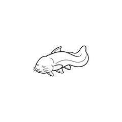 Black and white vector illustration of a catfish