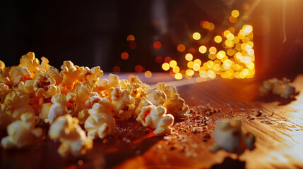Homemade Popcorn: The foreground showcases a bowl or container filled with freshly made popcorn. The popcorn kernels are fluffy and golden-brown, hinting at their delicious aroma.

