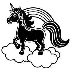 draw a simple rainbow unicorn on clouds vector