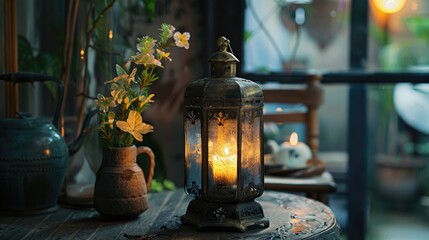 Fototapeta premium Antique flower shaped glass lantern for vintage house decor