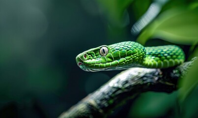 Fototapeta premium Green Wood Snake in Natural Habitat. Generative ai