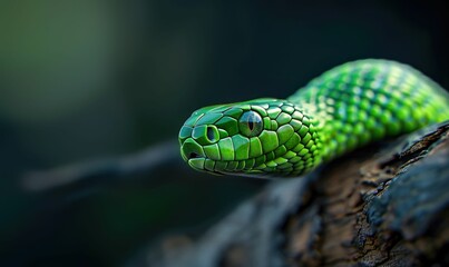 Green Wood Snake in Natural Habitat. Generative ai