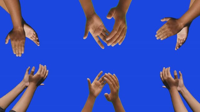 Hands clapping on blue screen background. Victory and award concept	