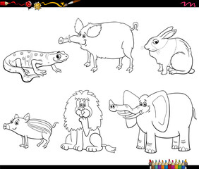Obraz premium cartoon wild animals characters set coloring page