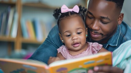 Obraz premium _Young_african-american_man_reading_book_story_to_adorable_generative_ai_image