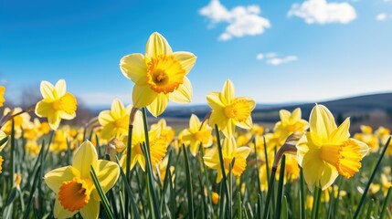 Bright Yellow Daffodils Lush Spring