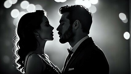 Romantic silhouette of a couple in love.