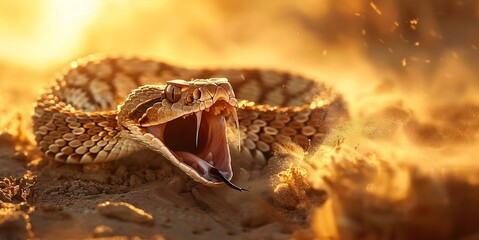 rattlesnake striking in the desert