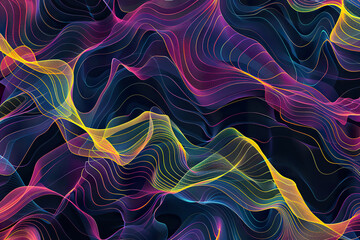 A colorful, abstract image of a wave with a black background, generative ai image..