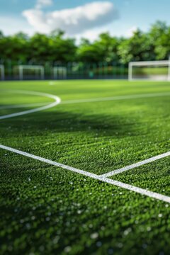 a soccer field with a goal in the middle