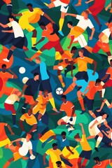 a colorful abstract pattern of people playing soccer