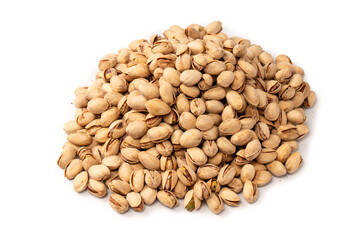 Tasty pistachios isolated on a white background.