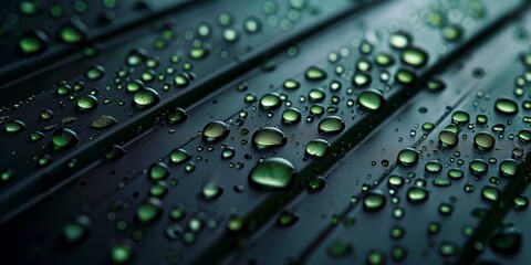 Naklejka premium Luxurious minimalist background featuring green water droplets on a dark surface, perfect for high-end interiors