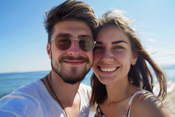 Fototapeta premium A man and a woman are smiling at the camera, generative ai image.