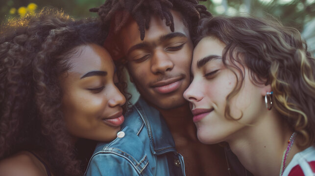 The polyamory and the threesome in a triad e throuple