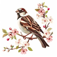 Sparrow Romantic fashion cartoon isolated whitebackground