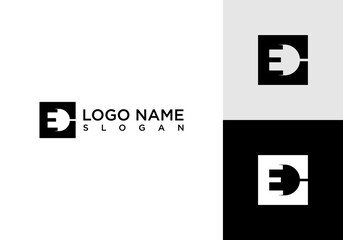 Letter E and Plug Electrical Logo. Vector Logo Design Template Elements.