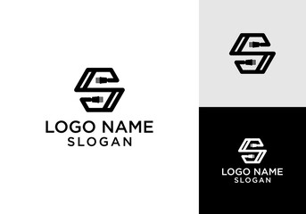 Ethernet cable logo vector template and initial letter S. Network cable and initial S symbol vector design. LAN cable and internet provider logo