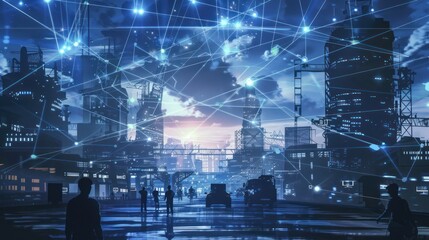 Fototapeta premium Cyberpunk Cityscape with a Network of Connections