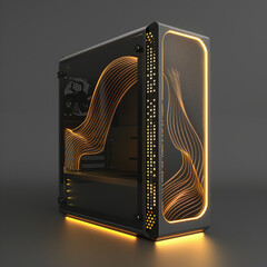 Illuminated Gaming PC Tower with Orange Neon Lights
