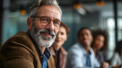 Obraz premium Smiling senior man in a modern workplace. Generative by AI