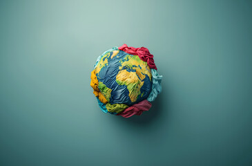 Earth globe surrounded by fabric. Generative by AI