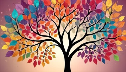 Obraz premium Matellic colors tree with leaves illustration style abstract background