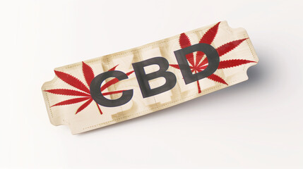 Fototapeta premium CBD Ticket to Wellness: A vintage-style ticket with red marijuana leaves and the word 