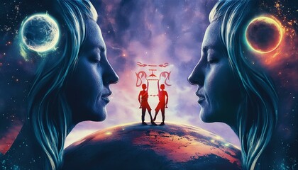 The Duality of Gemini in the Celestial Realm of Mercury. Zodiac Constellations. 