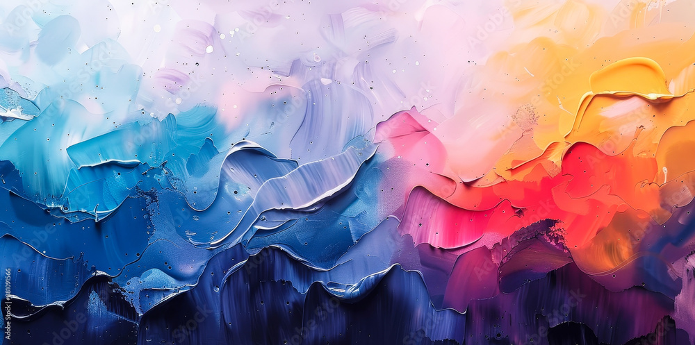 Poster vibrant abstract multicolored painting with textured brush strokes creating fluid movement and dynam