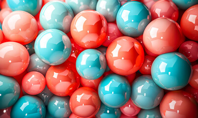 Vibrant 3D Render of Colorful Party Background with Coral, Pink, and Aqua Balloons for Festive Celebrations and Event Decorations