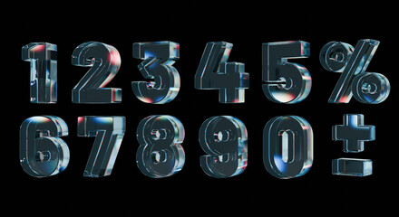glass numbers set 3d render dispersion trendy design	
