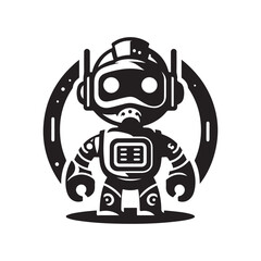 robot vector silhouette logo design black and white 