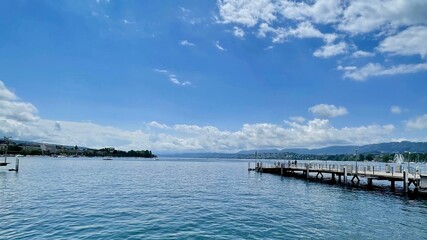 Obraz premium Pier in the lake. Zurich, Switzerland. 