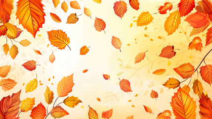 Obraz premium Autumn Leaves Dance: A gentle breeze carries vibrant autumn leaves in a mesmerizing dance, creating a picturesque backdrop of warm colors and gentle movement. 