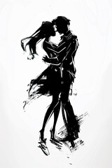 Fototapeta premium A black and white sketch of a couple embracing