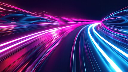 Futuristic Light Streaks in Blue and Pink - Digital Illustration of Fast Acceleration Through Darkness