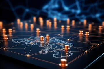Abstract western europe map  european network connectivity, data transfer, cyber tech