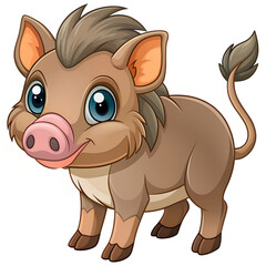 Cute wild boar cartoon on white background
