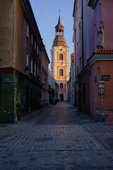 Baroque bell tower of a well-known church in Poznan (Fara)