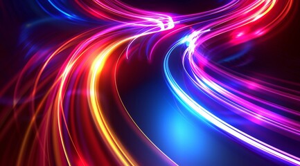 Fototapeta premium Abstract background with colorful glowing light lines in the shape of speed motion, red and blue colors, curved shapes