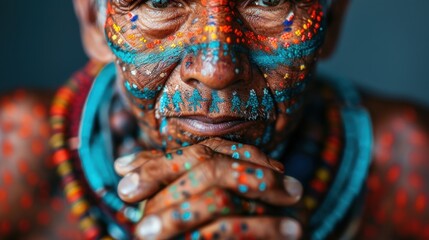 A blurred face embellished with colorful traditional jewelry, showcasing intricate designs and the beauty of cultural traditions in a visually striking and artistic manner.