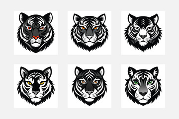 set of black and white tiger head 